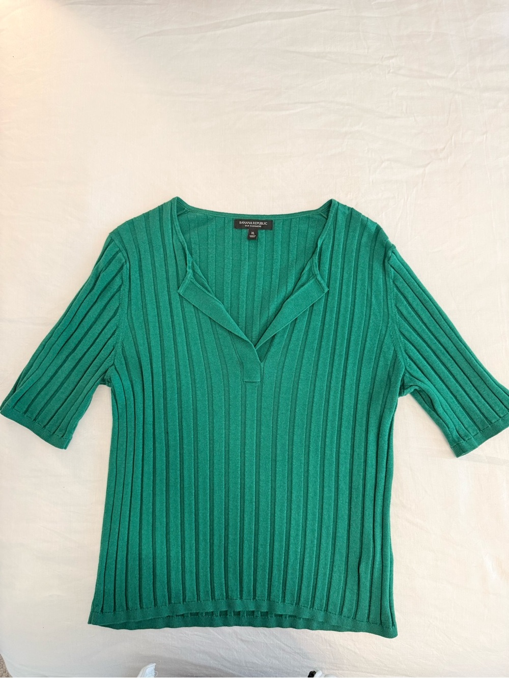 Banana Republic Emerald Green Short-Sleeve Ribbed Knit Top, Size XL